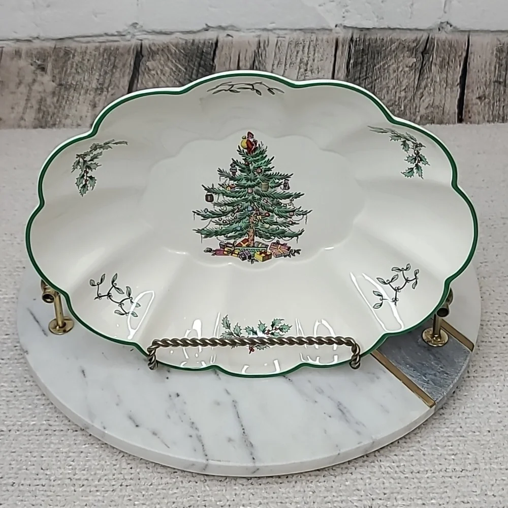 Spode Christmas Tree Mint Vintage Collector Medium Scallop/Fluted Oval Platter